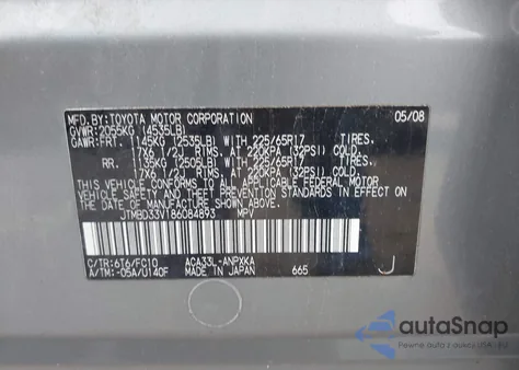 2008 Toyota Rav4 z USA, uszkodzony, nr VIN JTMBD33V186084893